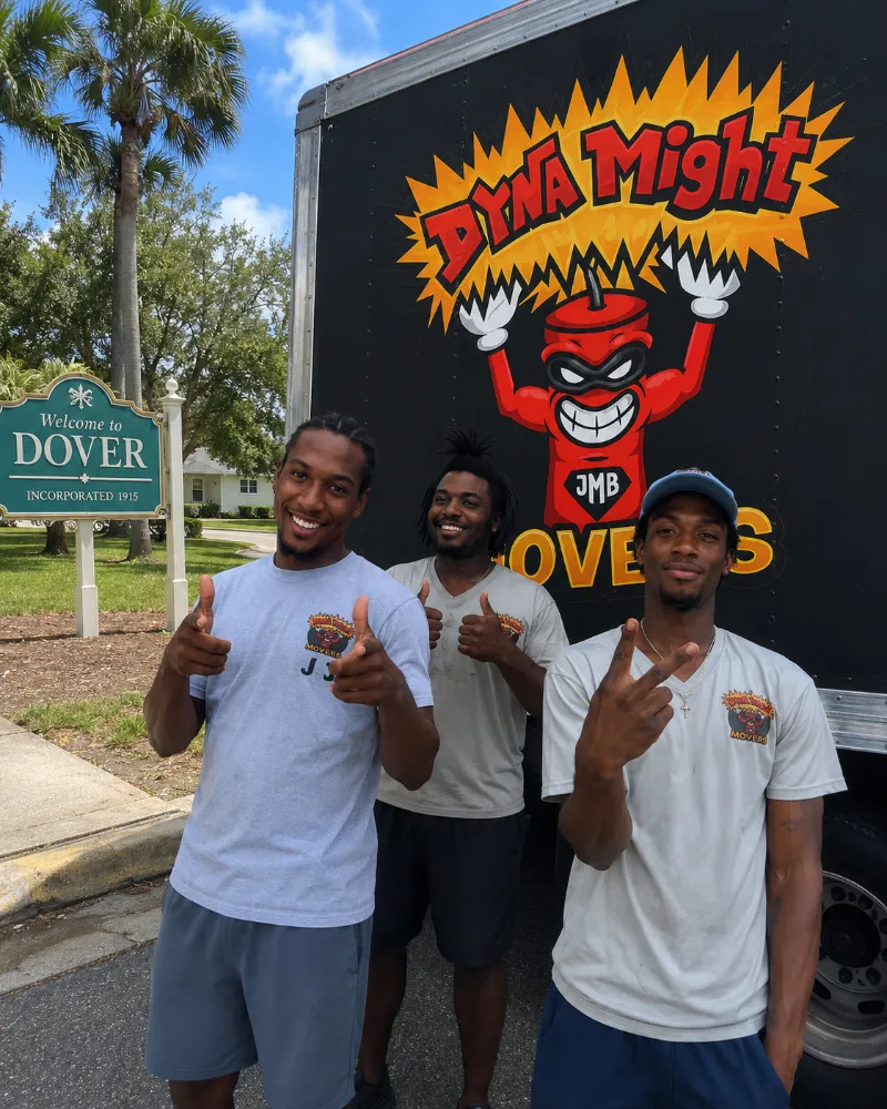 The DynaMight Movers crew on a moving day in Dover, Florida.